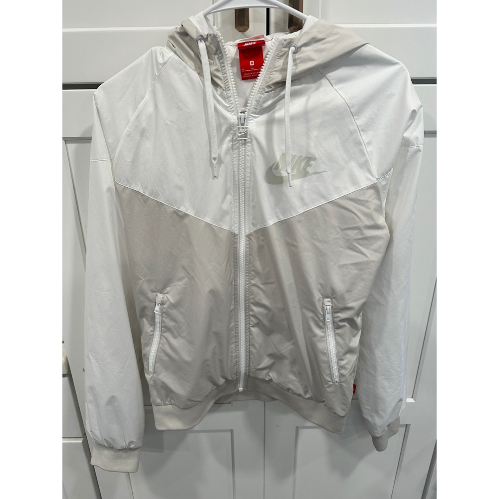 Nike Windrunner Jacket White Tan Color Block Zip Up Hooded Women's M